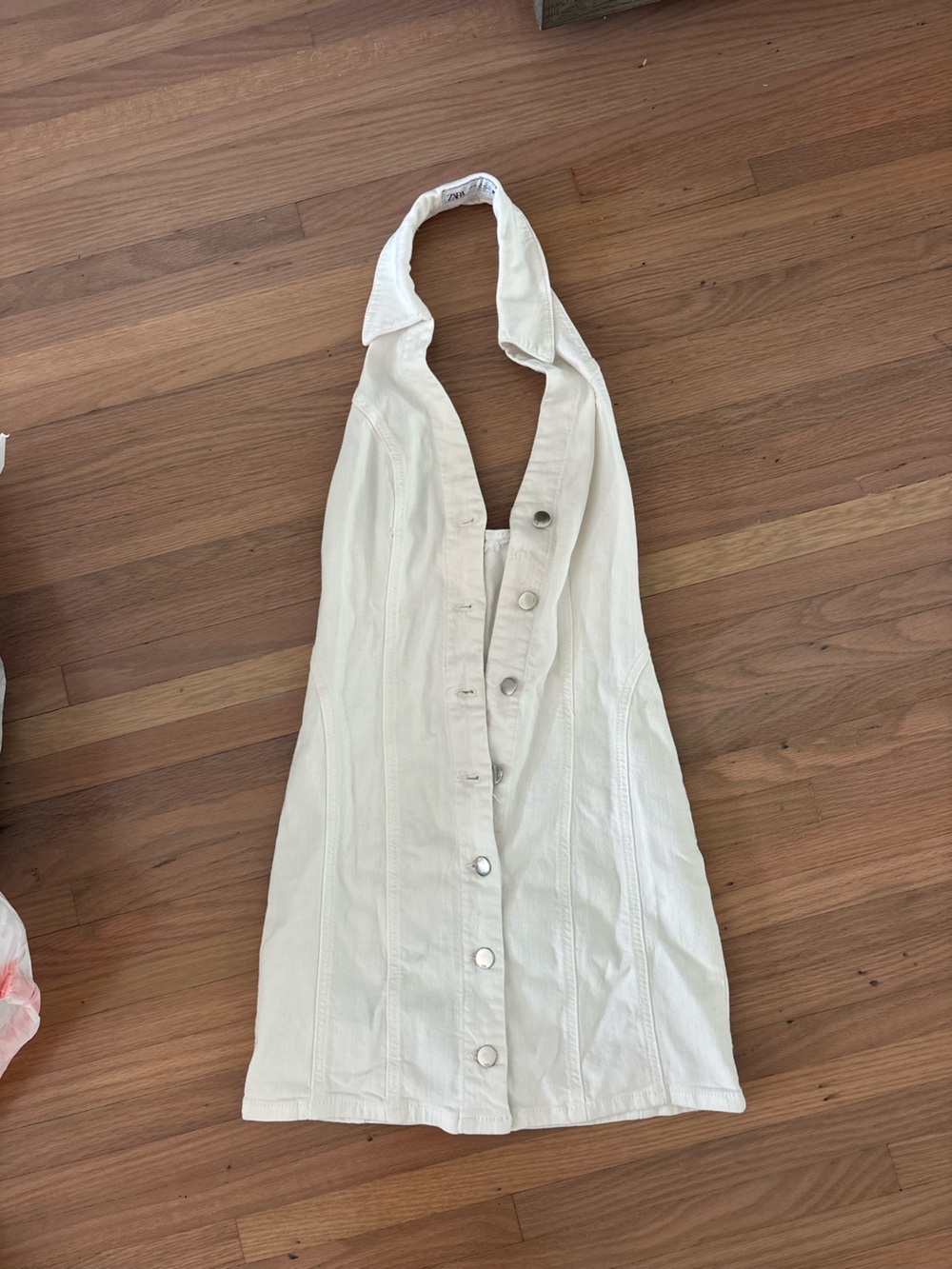 White Halter Button-Front Dress